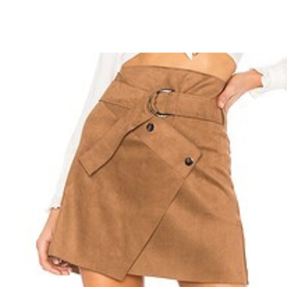 ASTR The Label Dionne Caramel Brown Faux Suede Wrap Skirt Size Small
